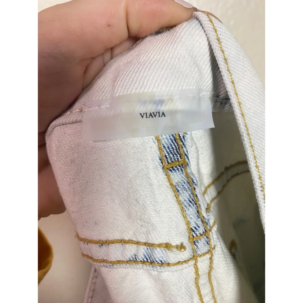 VIAVIA The Low + Baggy Jean Cyprus Tie Dye Wide Leg Denim Pants White Blue Sz 33